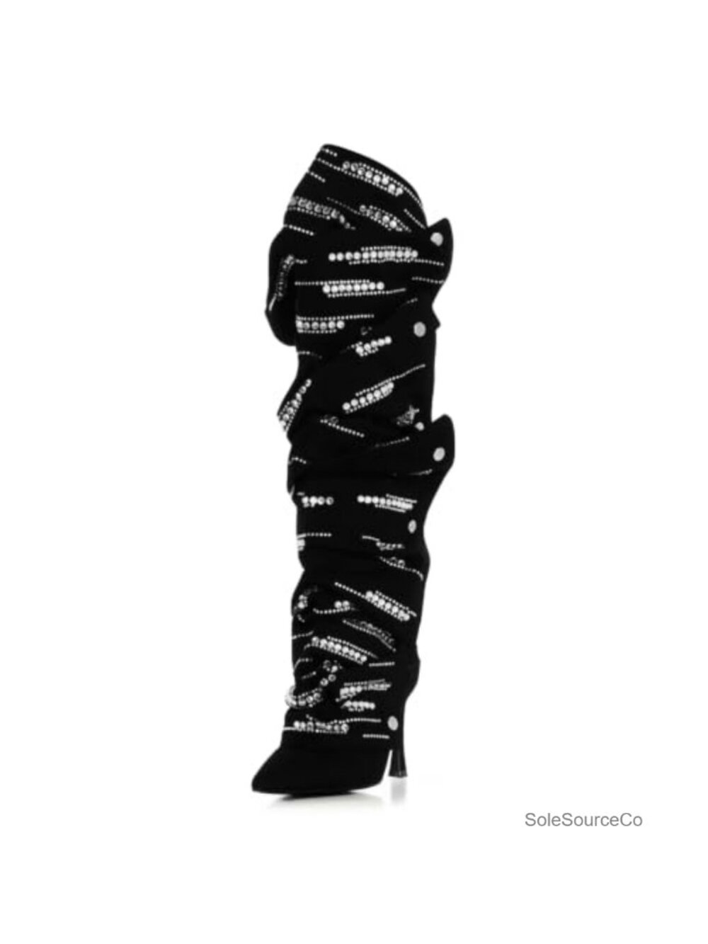 Sparkly Rhinestone Fold-Over Stiletto Knee High Boots Pointed Toe